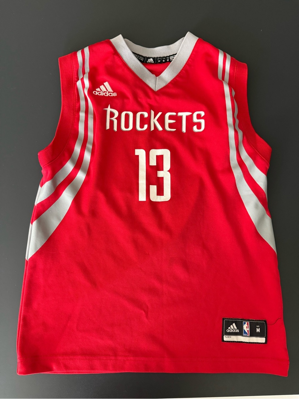 adidas Red Houston Rockets Harden NBA Team Jersey with Black Logo Patch